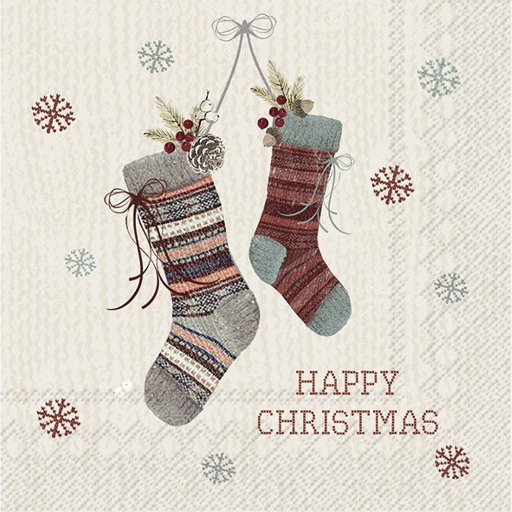 IHR papírszalvéta csomag 33x33cm HAPPY STOCKINGS krém