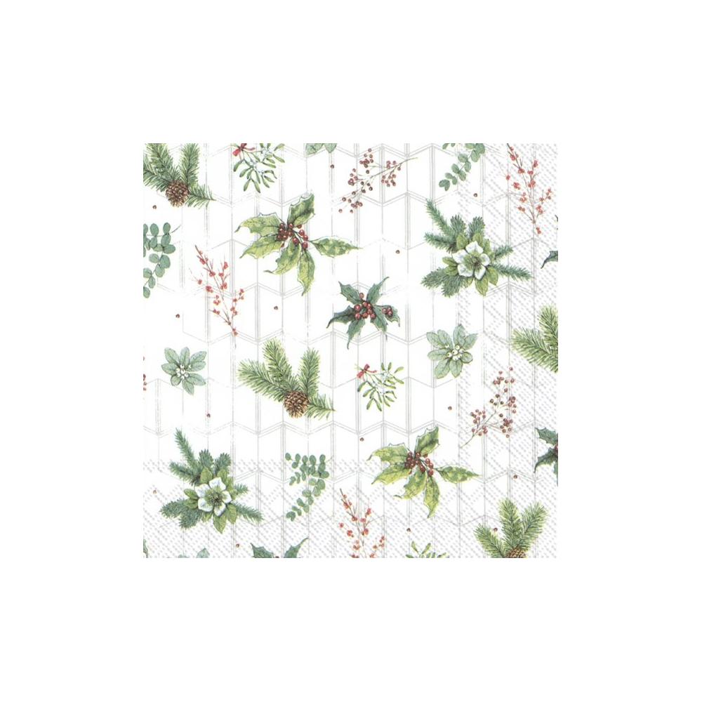 IHR papírszalvéta csomag 33x33cm WHITE XMAS GREENERY fehér