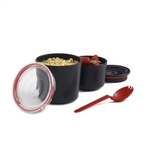 BB Lunch Pot két szintes ételhordó evőeszközzel fekete-piros