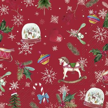 IHR SNOW GLOBE ALLOVER RED papírszalvéta csomag 33x33cm